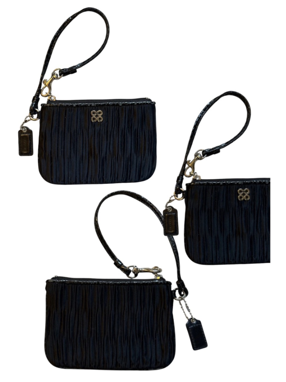 Coach Black Satin   Pleated Wristlet with Gold Accents - Picture 5 of 8